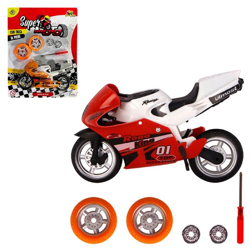 Moto de Corrida Com Troca De Pneus 13Cm, 6Pcs, Multicolorido - Art